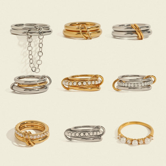 Wholesale Stacked Pearl Stainless Steel Ring For Women With Geometric Design And Electroplating
