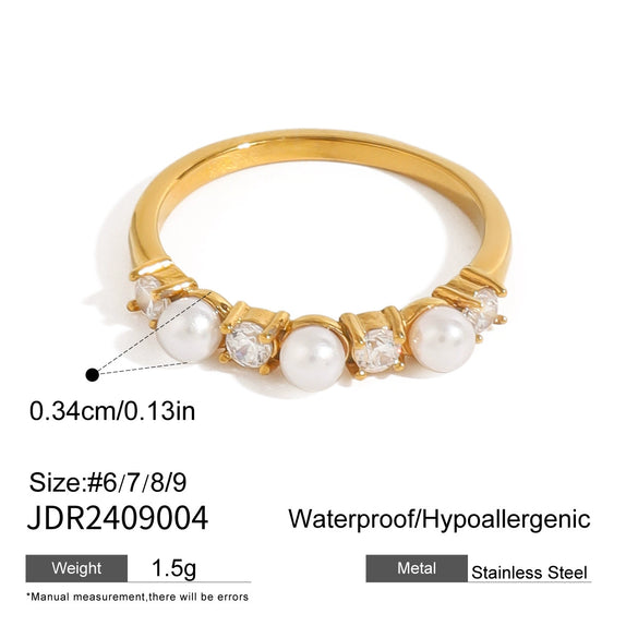 Wholesale Stacked Pearl Stainless Steel Ring For Women With Geometric Design And Electroplating