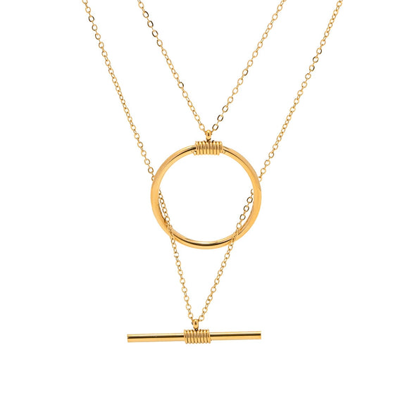 Wholesale Stacked Stainless Steel Necklace With 16K Gold Plated Double Round Long Stitching And Geometric Design For Women