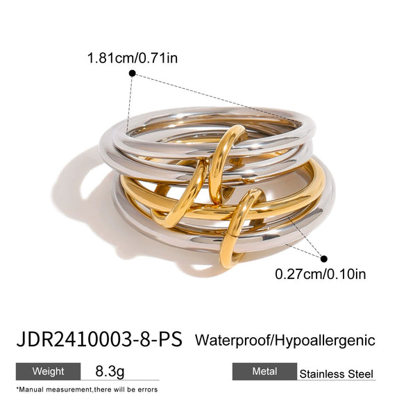 Wholesale Stacked Stainless Steel Ring For Women With Geometric Pattern And Electroplating Treatment