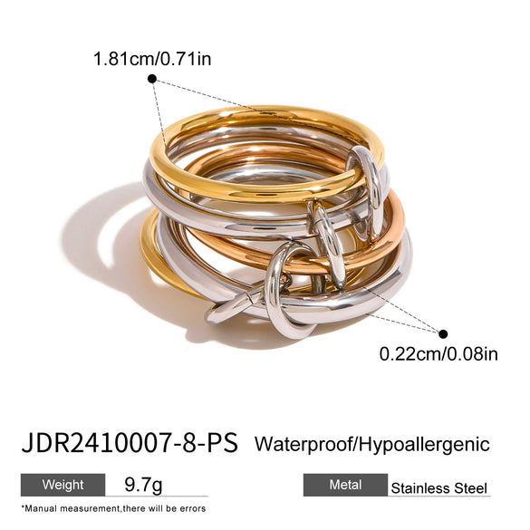 Wholesale Stacked Stainless Steel Ring For Women With Geometric Pattern And Electroplating Treatment