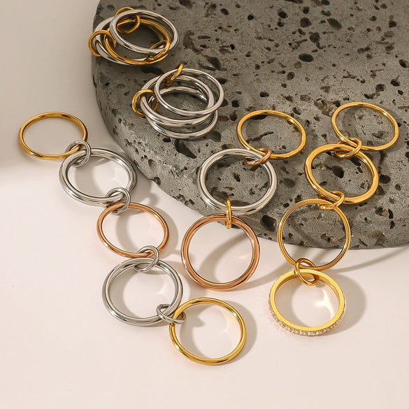 Wholesale Stacked Stainless Steel Ring For Women With Geometric Pattern And Electroplating Treatment