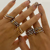 Wholesale Stacked Stainless Steel Ring For Women With Geometric Pattern And Electroplating Treatment