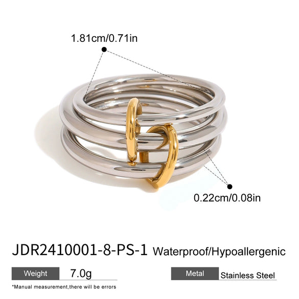 Wholesale Stacked Stainless Steel Ring For Women With Geometric Pattern And Electroplating Treatment