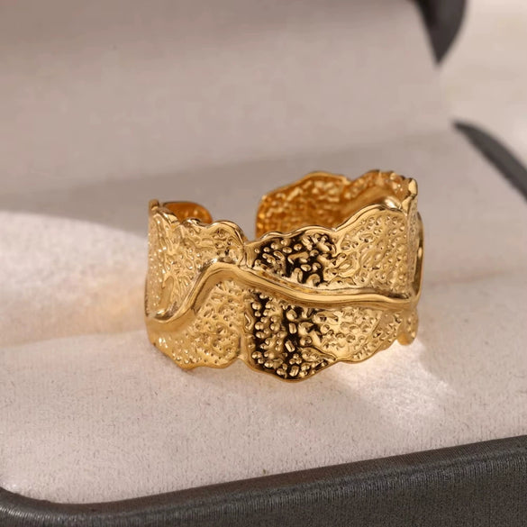 Wholesale Stacked Wide Face Irregular Geometric Stainless Steel Ring With 18K Gold Plated Electroplating Jewelry Fashion Unisex