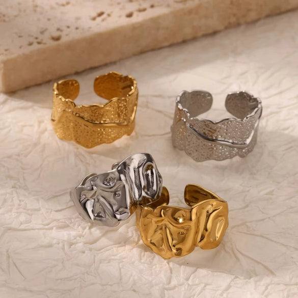 Wholesale Stacked Wide Face Irregular Geometric Stainless Steel Ring With 18K Gold Plated Electroplating Jewelry Fashion Unisex