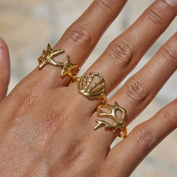 Wholesale Stacking Style Stainless Steel Electroplated Geometric Starfish Open Ring