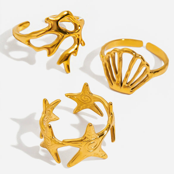 Wholesale Stacking Style Stainless Steel Electroplated Geometric Starfish Open Ring