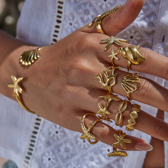 Wholesale Stacking Style Stainless Steel Electroplated Geometric Starfish Open Ring