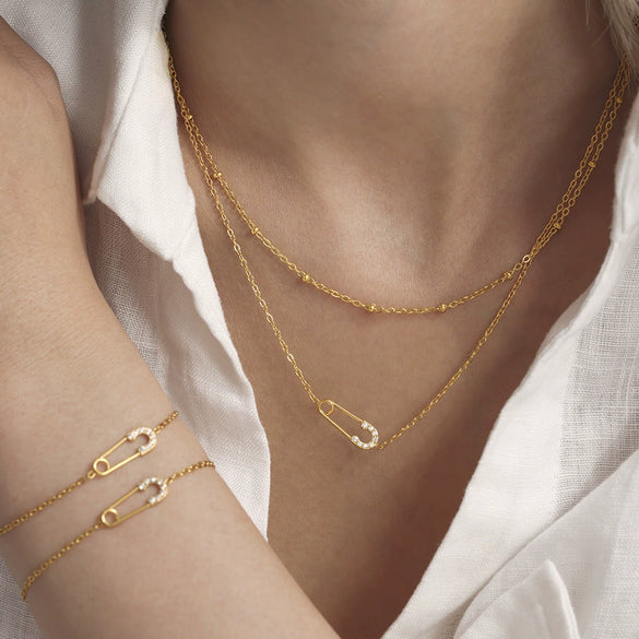 Wholesale Stainless Steel 5A Zircon Jewelry Set Necklace Bracelet For Women Electroplated Light Luxury Style