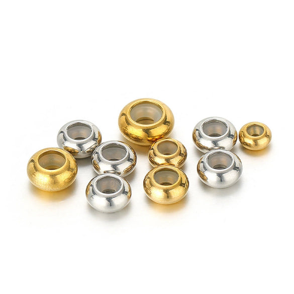 Wholesale Stainless Steel Adjustable Bead Positioning Bead Through Hole Rubber Bead With Gold Package Containing Silicone Steel Ball Simple Geometric Style Vacuum Plated