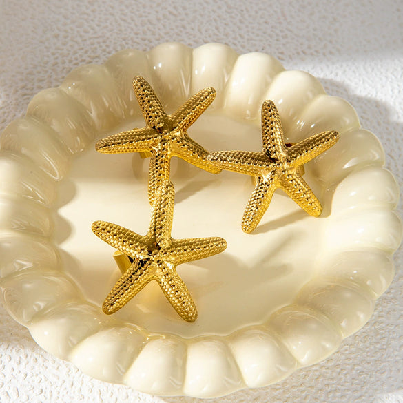 Wholesale Stainless Steel Adjustable Opening Ring With Embossed Starfish Personality Exaggerated Design Electroplating Treatment