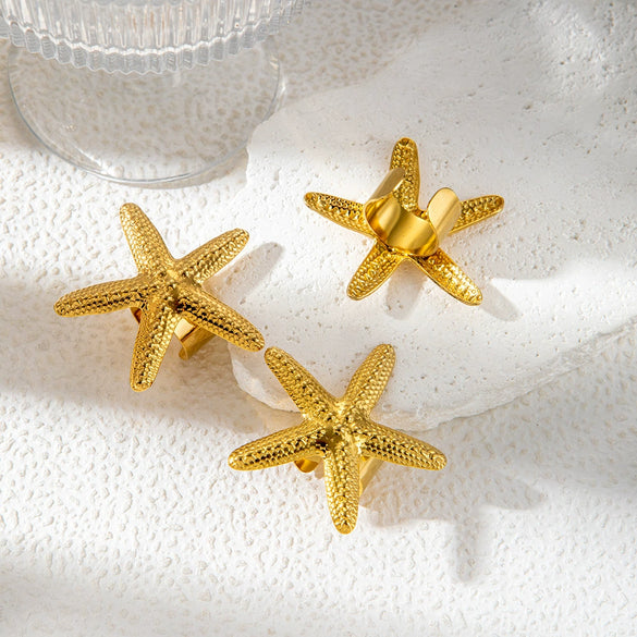 Wholesale Stainless Steel Adjustable Opening Ring With Embossed Starfish Personality Exaggerated Design Electroplating Treatment