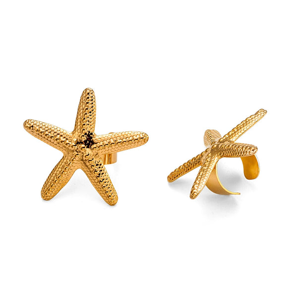 Wholesale Stainless Steel Adjustable Opening Ring With Embossed Starfish Personality Exaggerated Design Electroplating Treatment