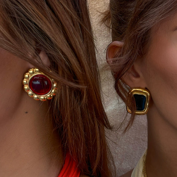 Wholesale Stainless Steel Agate Earrings Retro Light Luxury Style Geometric Electroplated