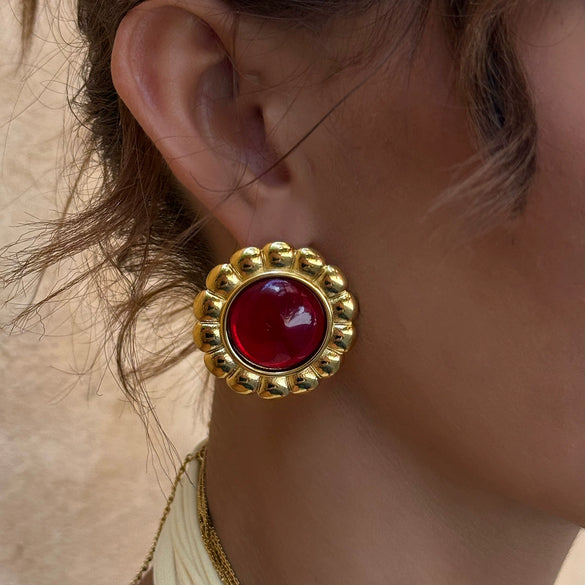 Wholesale Stainless Steel Agate Earrings Retro Light Luxury Style Geometric Electroplated