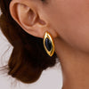 Wholesale Stainless Steel Agate Earrings With Geometric Design And Electroplating Treatment