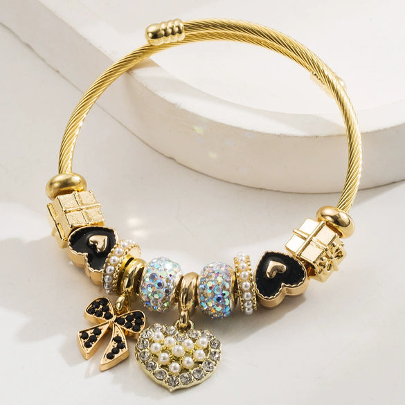 Wholesale Stainless Steel Alloy Diamondtreated Heart And Bow Pattern Bracelet For Women
