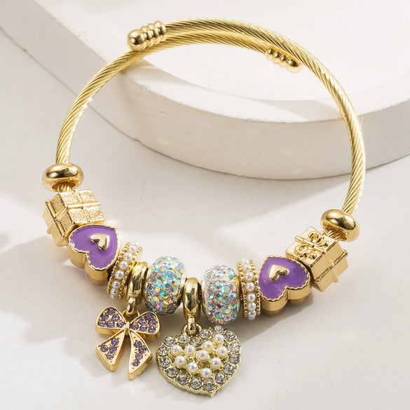 Wholesale Stainless Steel Alloy Diamondtreated Heart And Bow Pattern Bracelet For Women