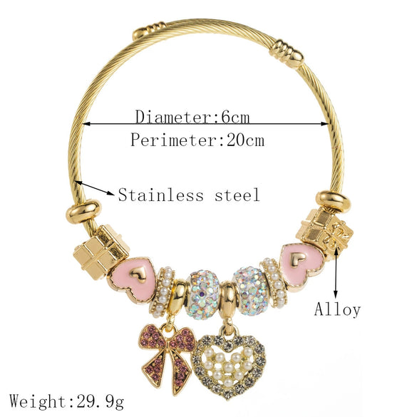 Wholesale Stainless Steel Alloy Diamondtreated Heart And Bow Pattern Bracelet For Women