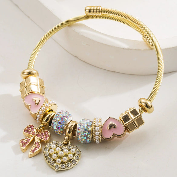 Wholesale Stainless Steel Alloy Diamondtreated Heart And Bow Pattern Bracelet For Women