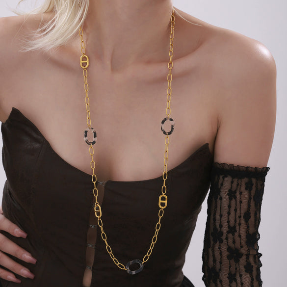 Wholesale 316L Stainless Steel And Acrylic Light Luxury Geometric Style Long Necklace For Women With Electroplating