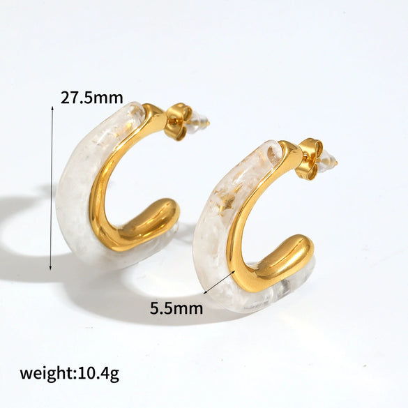 Wholesale Stainless Steel And Amber Resin Geometric C Shape Earrings With Highend Feel And Electroplating