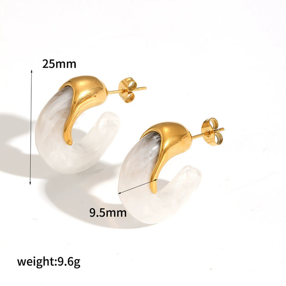 Wholesale Stainless Steel And Amber Resin Geometric C Shape Earrings With Highend Feel And Electroplating