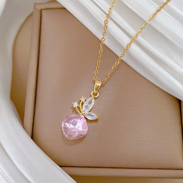 Wholesale Stainless Steel And Copper Animal Zodiac Cartoon Style Butterfly Pendant Full Diamond Necklace For Women