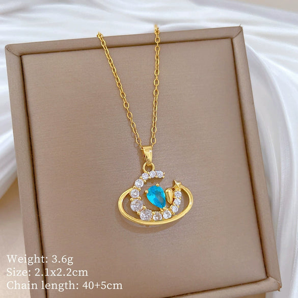 Wholesale Stainless Steel And Copper Animal Zodiac Pattern Luxury Style Fashionable Full Diamond Necklace Unisex Clavicle Chain