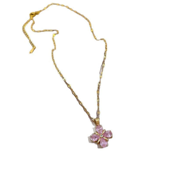 Wholesale Stainless Steel And Copper Geometric Lucky Grass Micro Diamond Plated Necklace Unisex Fine Style Clavicle Chain Accessories