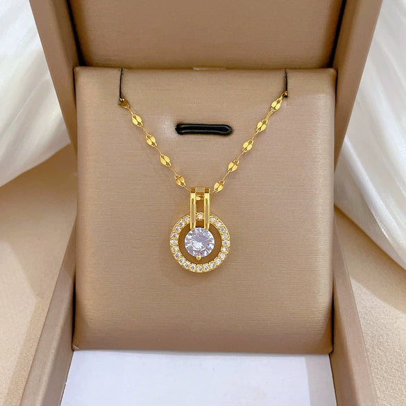 Wholesale Stainless Steel And Copper Geometric Ring And Necklace With Zircon Cartoon And Minimalist Style