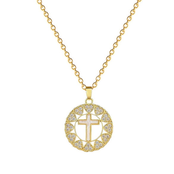 Wholesale Stainless Steel And Copper Geometric Style Love Cross Pendant Unisex Necklace