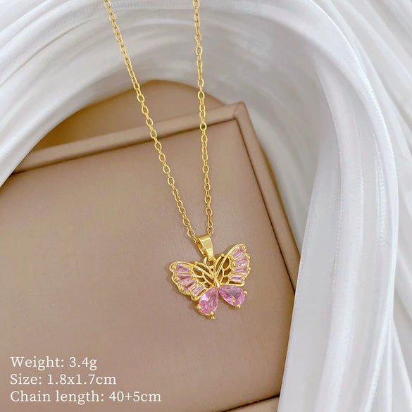 Wholesale Stainless Steel And Copper Hollow Butterfly Geometric And Cartoon Style Full Diamond Necklace Unisex