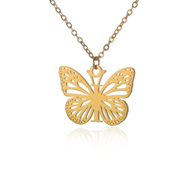 Wholesale Stainless Steel And Copper Letter And Butterfly Pendant Necklace With Electroplating Hollow Design