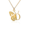 Wholesale Stainless Steel And Copper Letter And Butterfly Pendant Necklace With Electroplating Hollow Design