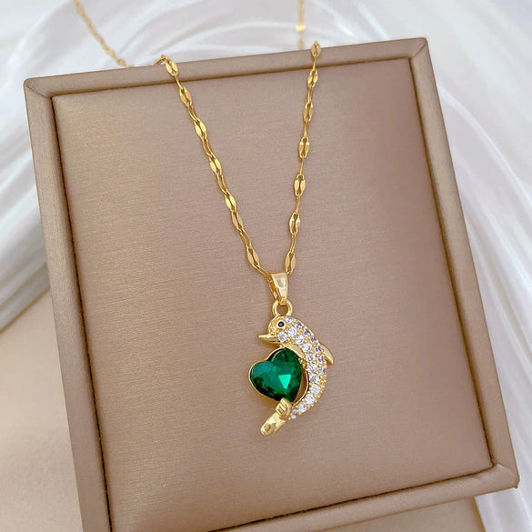 Wholesale Stainless Steel And Copper Light Luxury Geometric Dolphin Pendant Necklace For Women