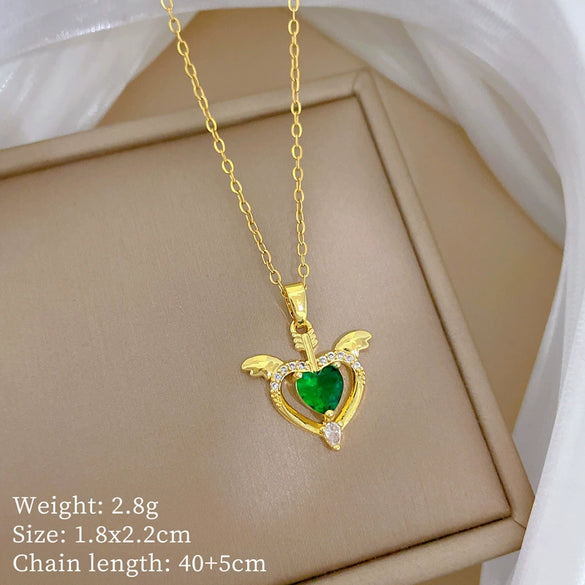 Wholesale Stainless Steel And Copper Love Wings Animal Zodiac Cartoon Minimalist Full Diamond Necklace Unisex