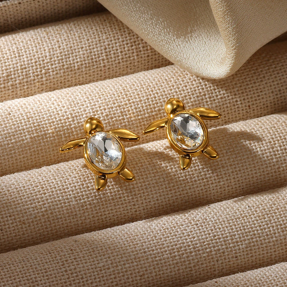 Wholesale Stainless Steel And Copper Zircon Geometric Ocean Turtle Earrings With Electroplating