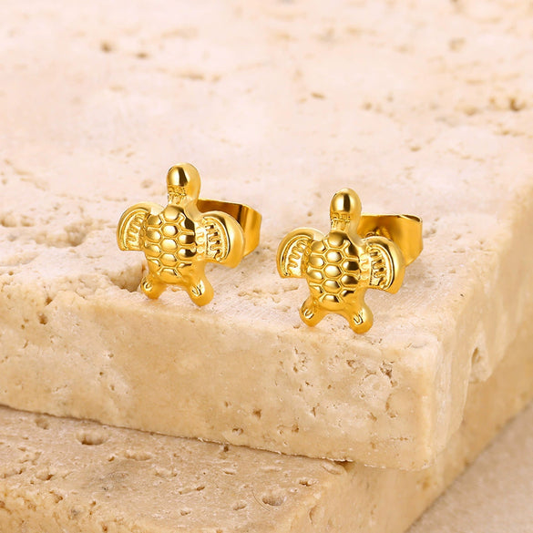 Wholesale Stainless Steel And Copper Zircon Geometric Ocean Turtle Earrings With Electroplating