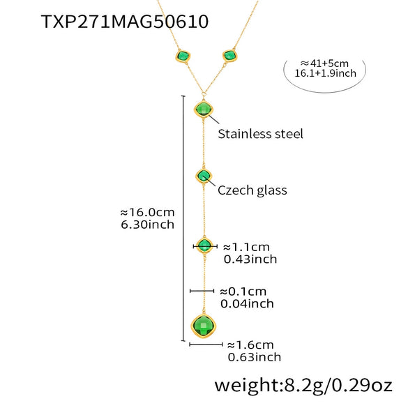 Wholesale Stainless Steel And Czech Glass Geometric Light Luxury Niche Necklace 18K Gold Plated