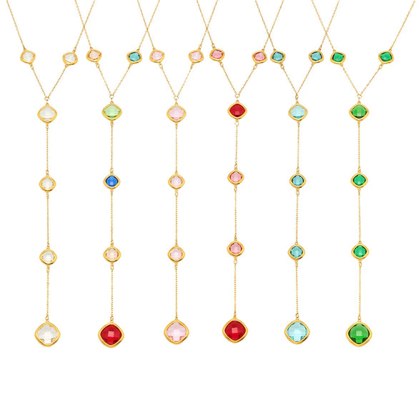 Wholesale Stainless Steel And Czech Glass Geometric Light Luxury Niche Necklace 18K Gold Plated