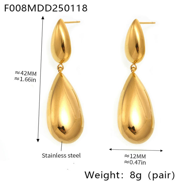 Wholesale Stainless Steel And Freshwater Pearl Geometric Minimalist Ferris Wheel Double Water Drop Pendant Earrings And Necklace Set For Women 18K Gold Plated