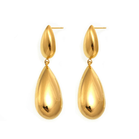 Wholesale Stainless Steel And Freshwater Pearl Geometric Minimalist Ferris Wheel Double Water Drop Pendant Earrings And Necklace Set For Women 18K Gold Plated