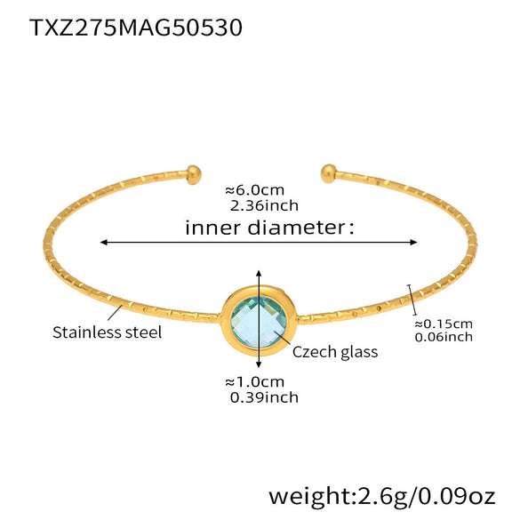 Wholesale 316L Stainless Steel And Glass Stone Open Bracelet With Geometric Style And Electroplating Processing