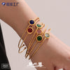 Wholesale 316L Stainless Steel And Glass Stone Open Bracelet With Geometric Style And Electroplating Processing