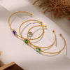 Wholesale 316L Stainless Steel And Glass Stone Open Bracelet With Geometric Style And Electroplating Processing