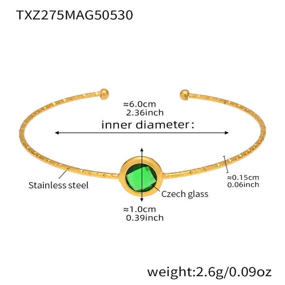 Wholesale 316L Stainless Steel And Glass Stone Open Bracelet With Geometric Style And Electroplating Processing