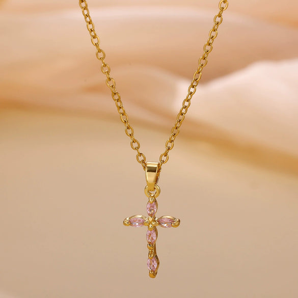 Wholesale Stainless Steel And Gold Electroplated Tiny Cross Pendant Necklace For Unisex