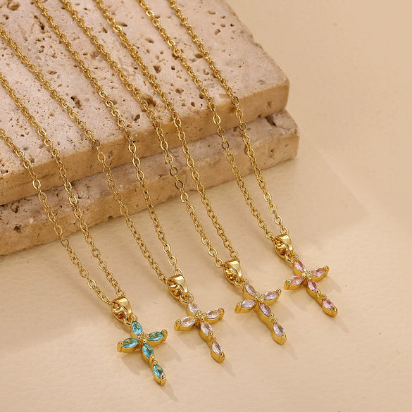 Wholesale Stainless Steel And Gold Electroplated Tiny Cross Pendant Necklace For Unisex